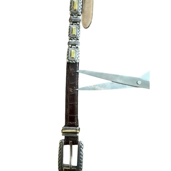 Brighton Women's Croc Embossed Leather Belt Medium 44209 Silver Gold Vintage 90s - Picture 5 of 5